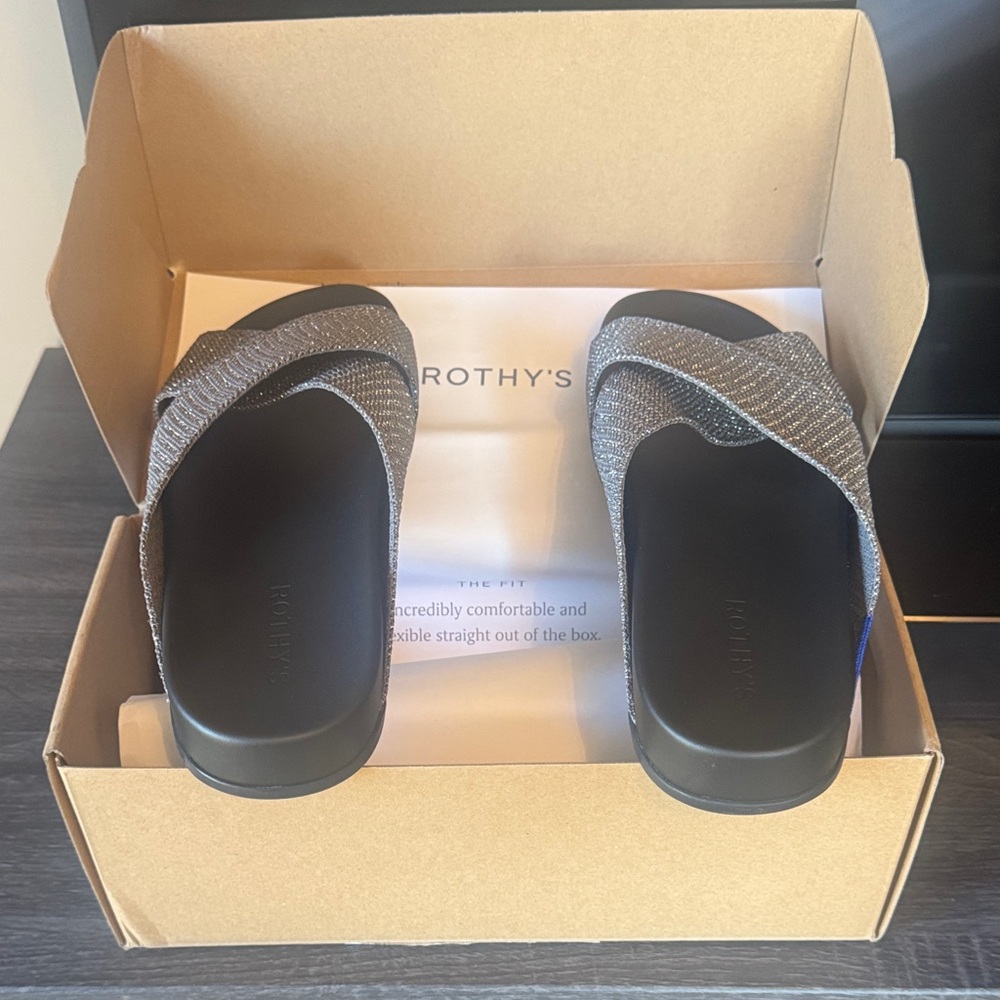 Rothy's Black and Silver Slides